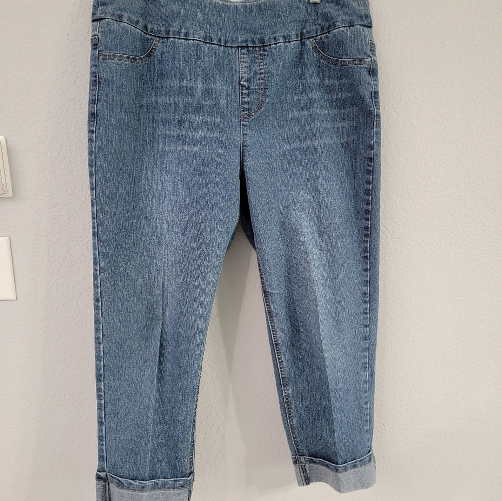 Soft Surroundings Blue Denim Capris Pull On Size L